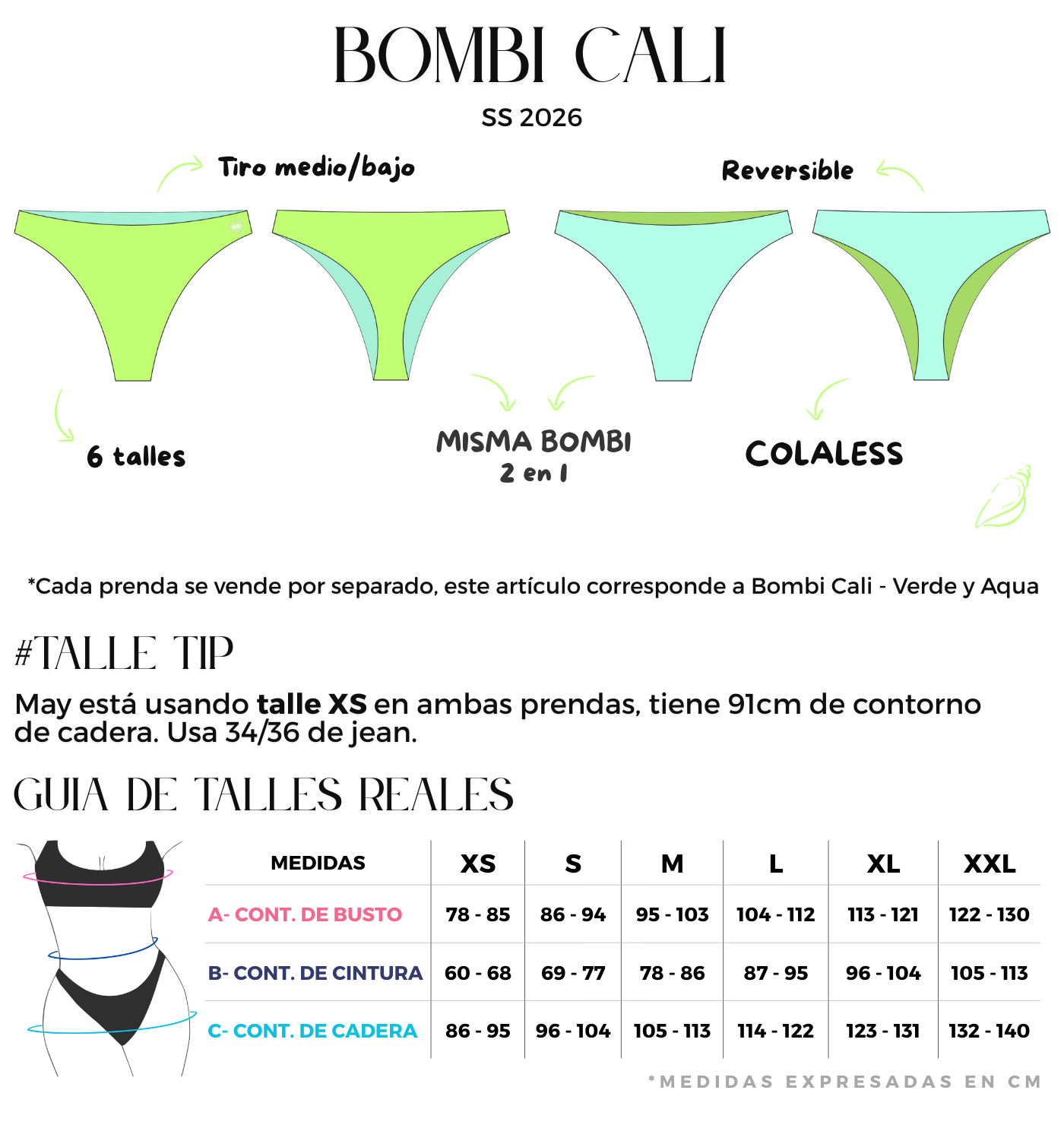 Bikini colaless reversible, sin elasticos
